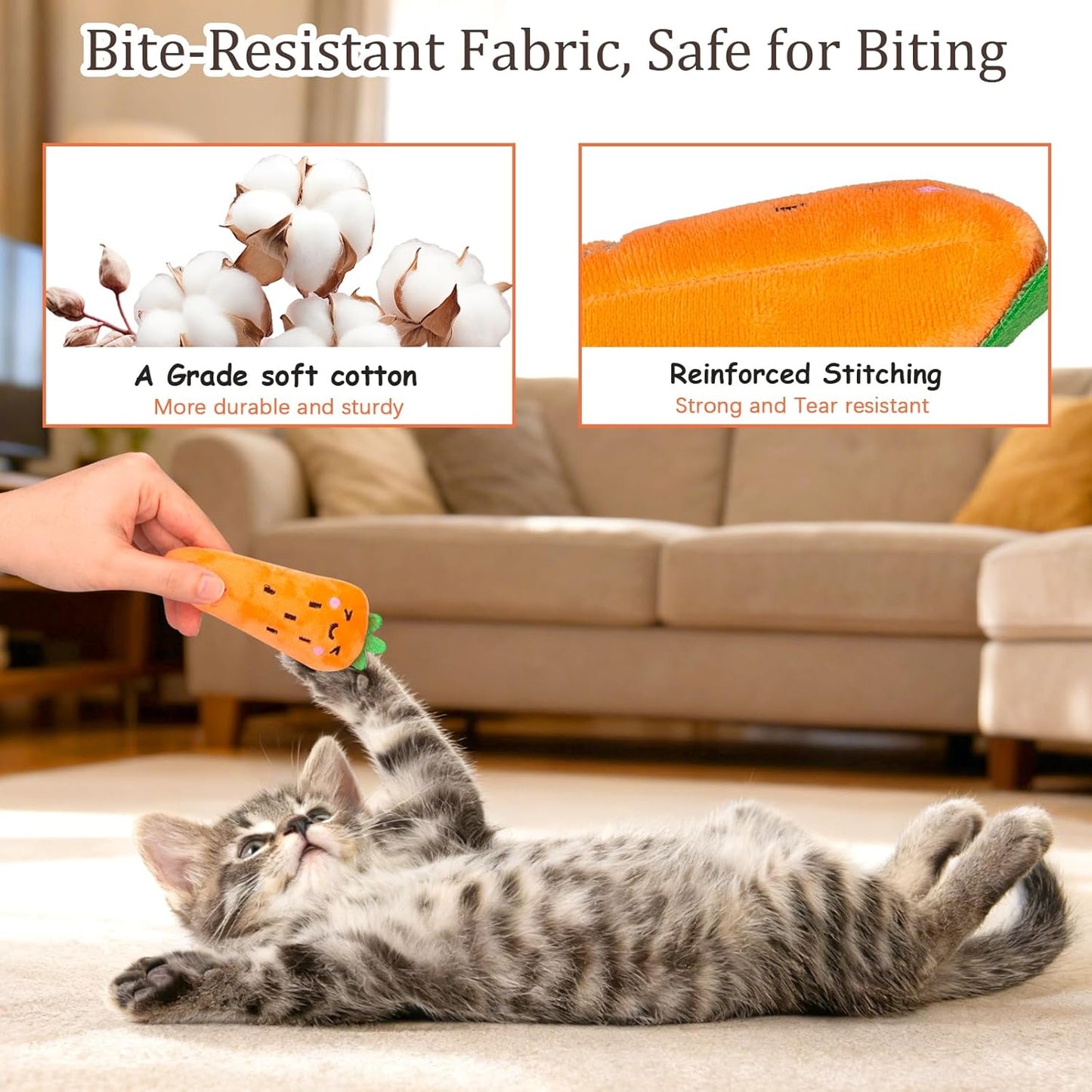 Catnip Cat Toys for Indoor Cats Kitten, 5 Pack, Vegetable Shape | Cat Nip Toys Soft and Durable, Interactive Kitty Kicker Chew Safe Teeth Cleaning Toy